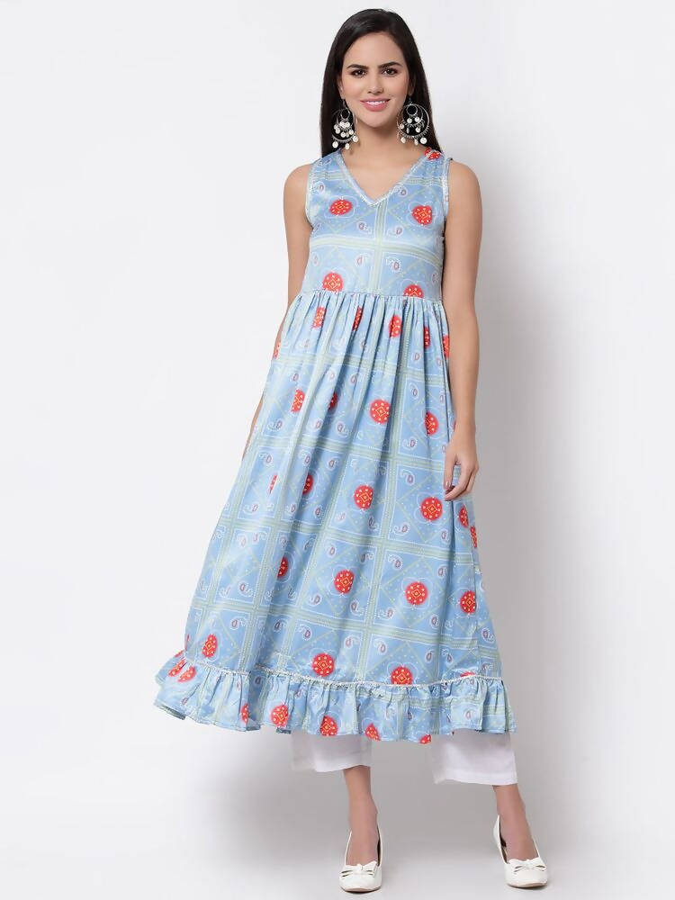 Myshka Cotton Printed Sleeveless Round Neck Multicolor Casual Women's Dress | Grocsy