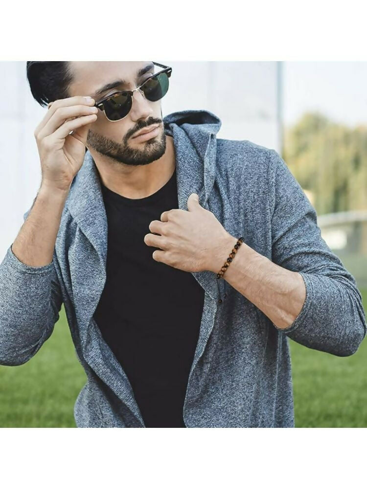 NVR Natural Tiger Eye Mens Adjustable Bracelet | Grocsy