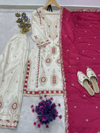 Teeya Creation White Color Chinon Silk Party Wear Trending Palazzo Set | Grocsy