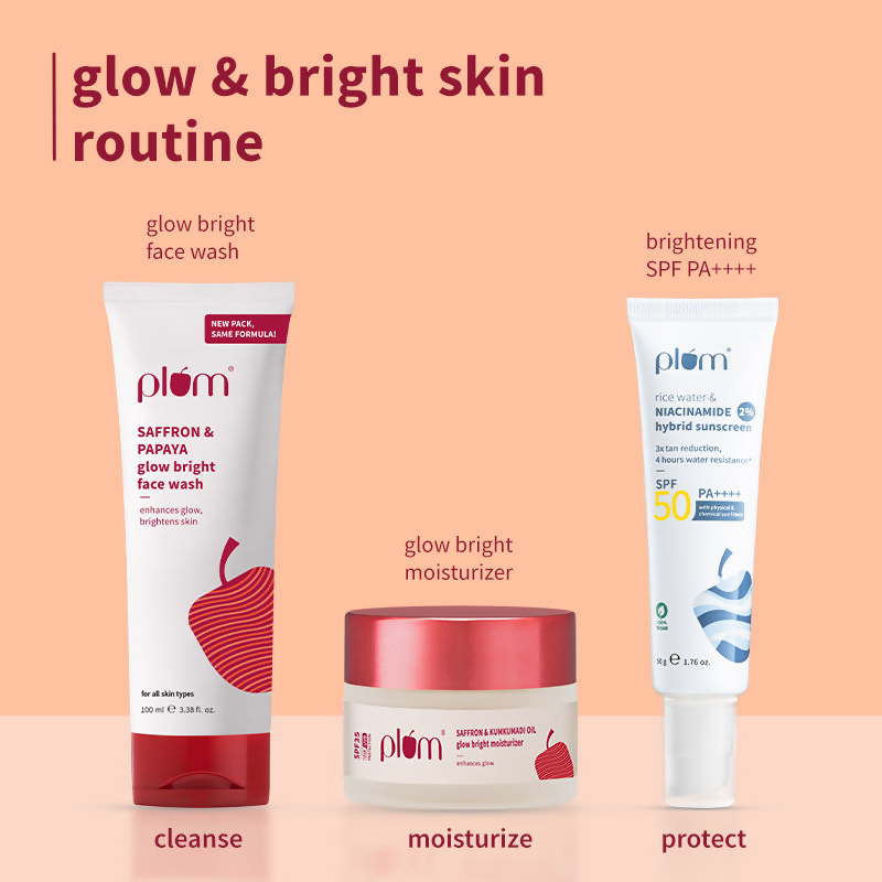Plum CSM Combo - Saffron Face Wash Saffron Moisturizer & Niacinamide & Rice Water SPF Sunscreen | Grocsy