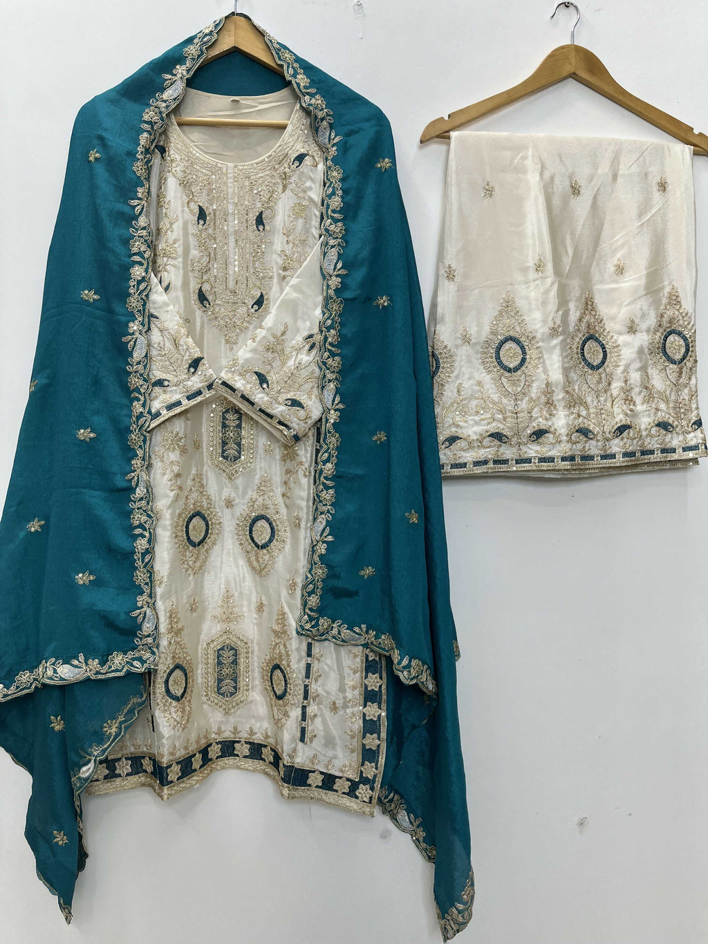 Teeya Creation White Color Chinon Silk Party Wear Trending Palazzo Set | Grocsy