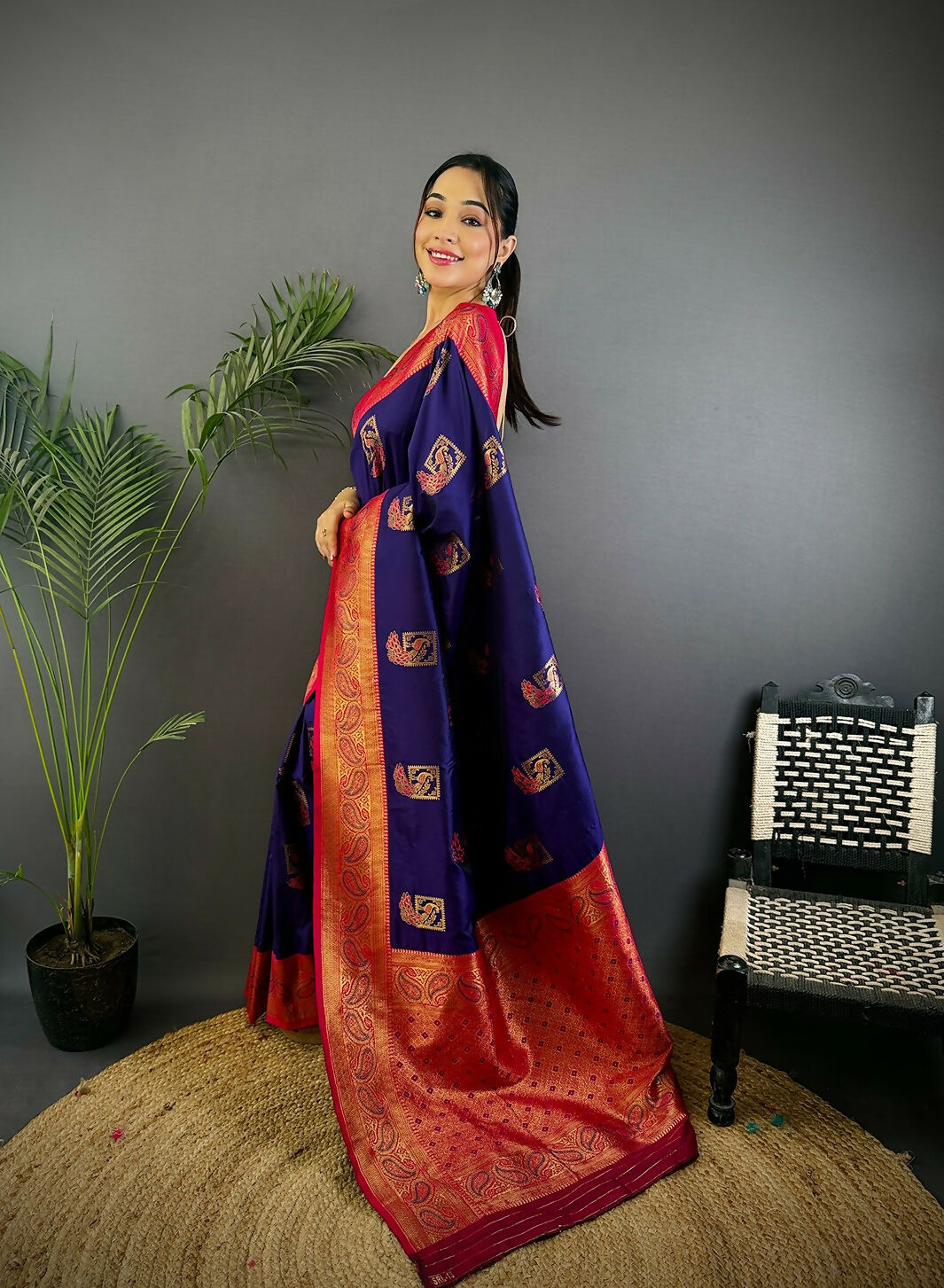 Joban Fashion Maroon Peacock Banarasi Silk Sarees | Grocsy