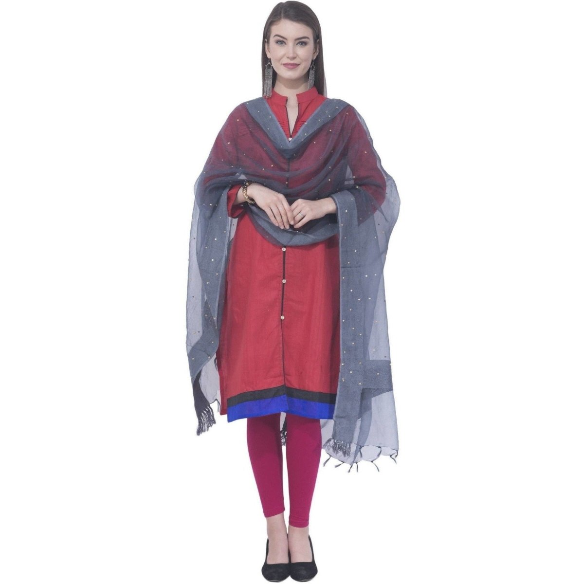 A R Silk Gray Color Chandna Orgenza Cotton Dupattas and Chunnis | Grocsy
