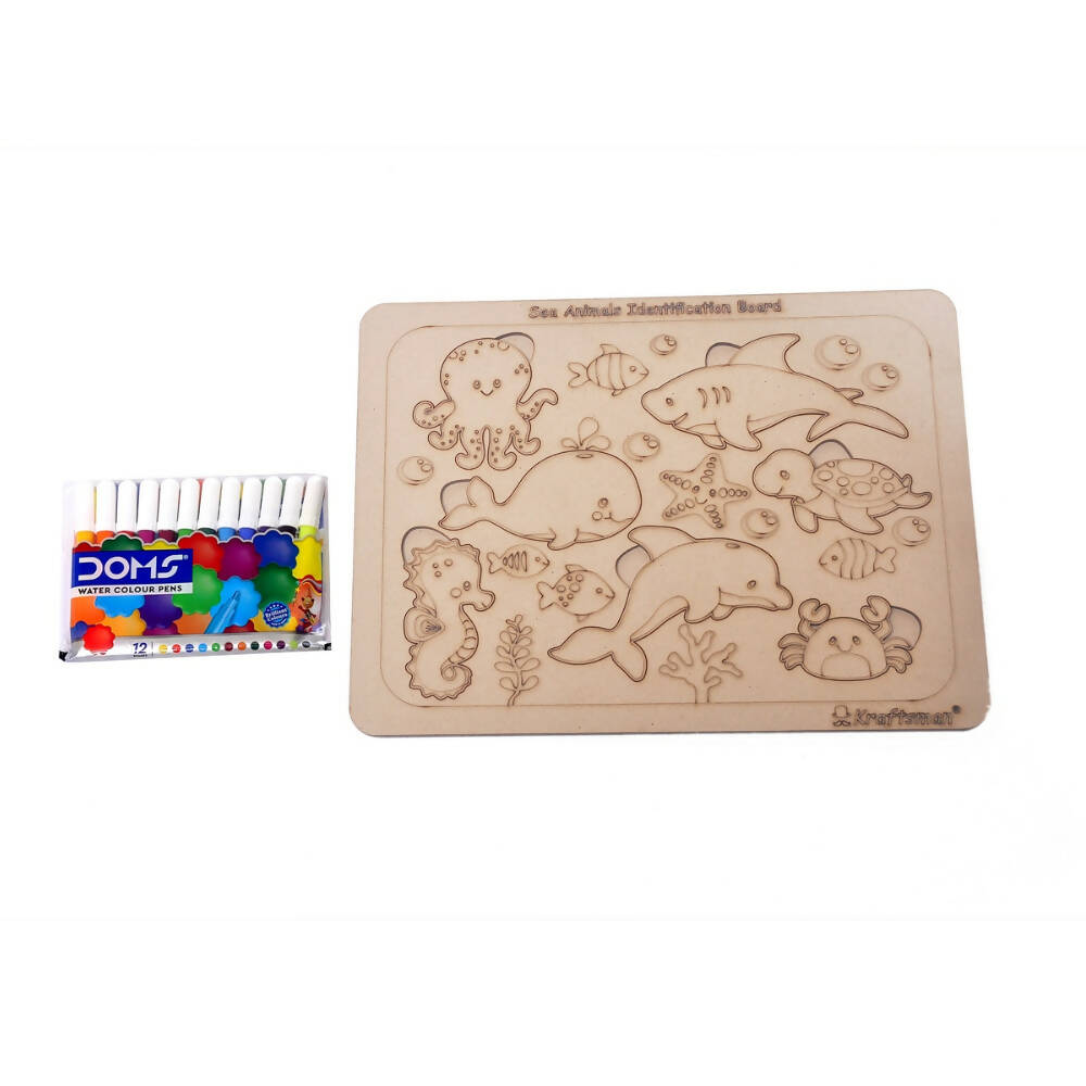 Kraftsman Sea Animals Identification Puzzle Board | Color Kit Included | Grocsy
