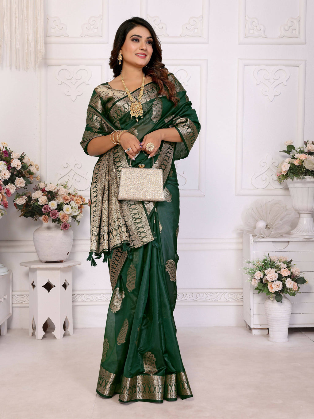 Aastha Fashion Green Soft Organza Silk Weaving Saree | Grocsy