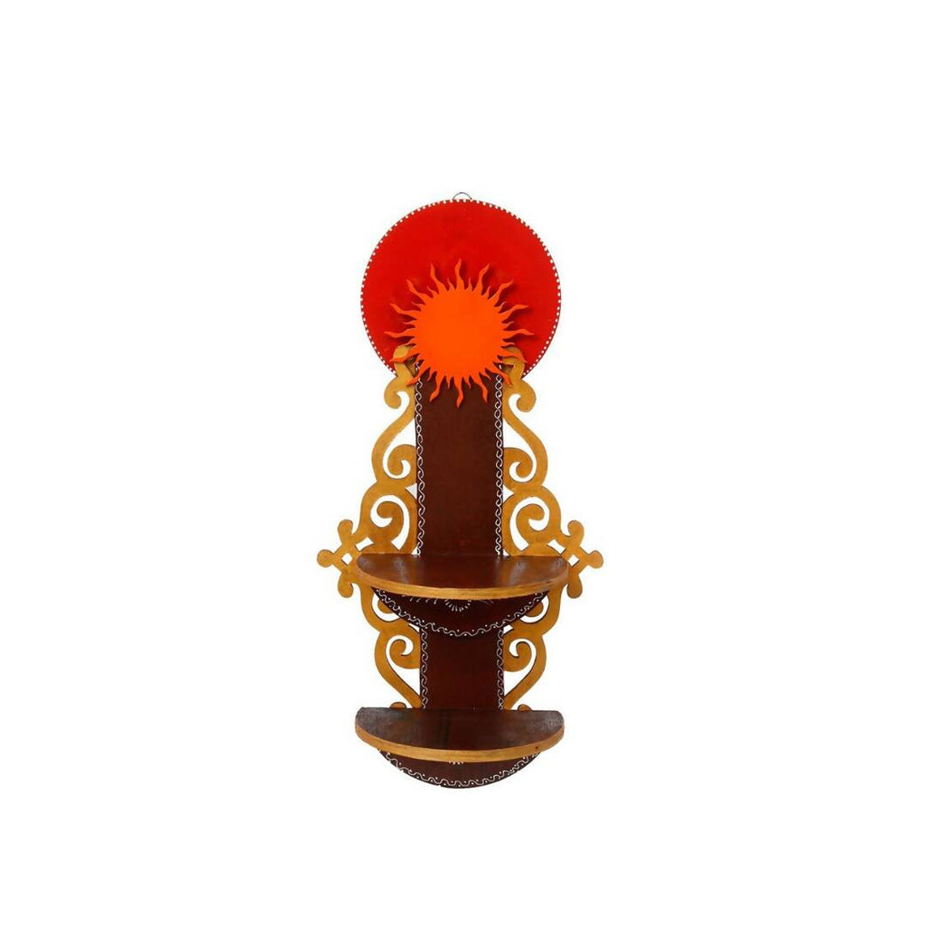 eCraftIndia Brown Textured Wooden Pooja Shelf | Grocsy