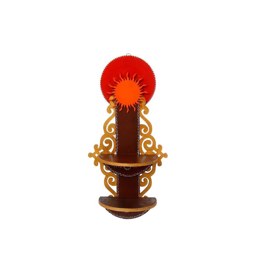 eCraftIndia Brown Textured Wooden Pooja Shelf | Grocsy