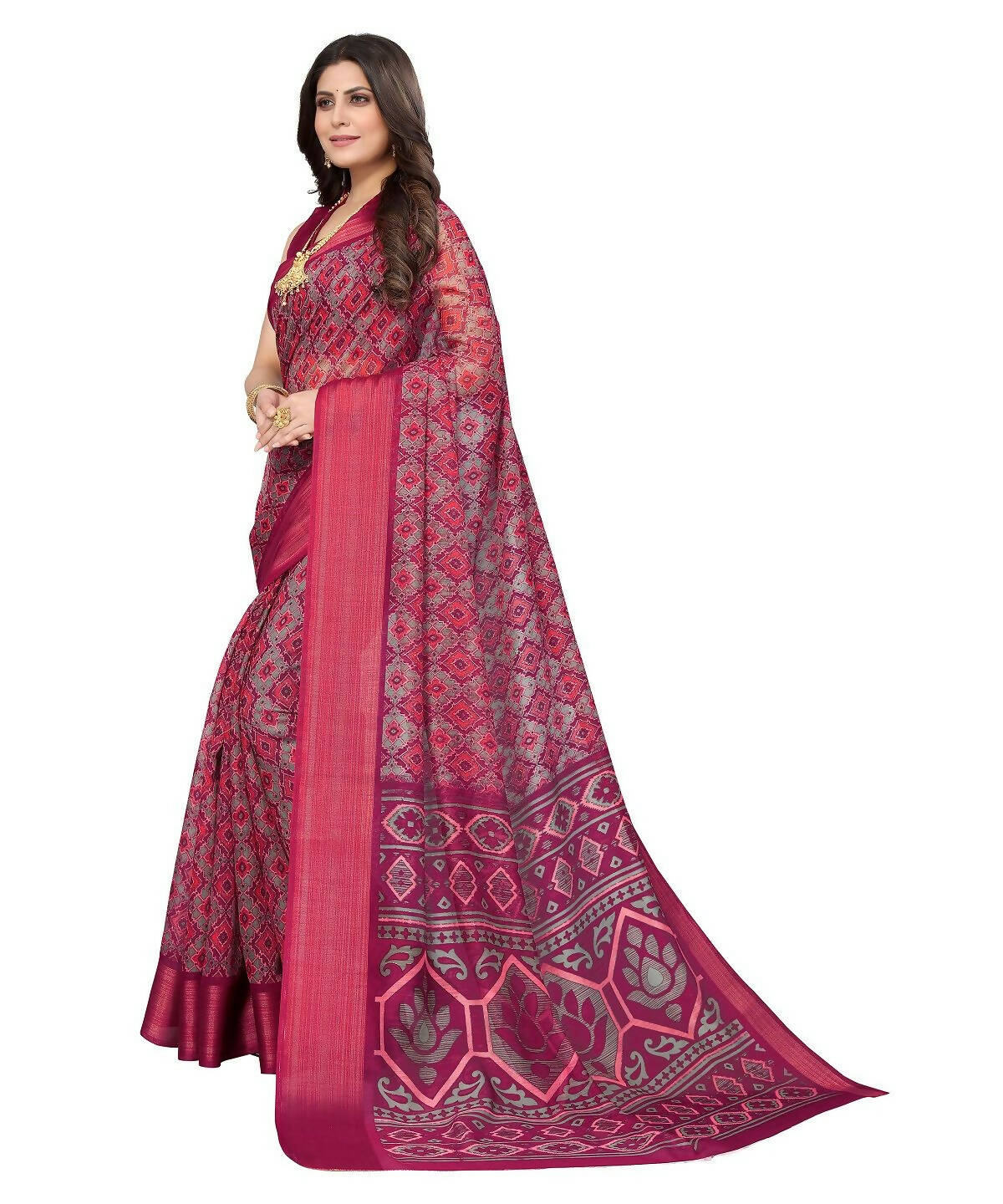 Vamika Cotton Pink Jari Border Bollywood Style Saree (VASU PINK) | Grocsy