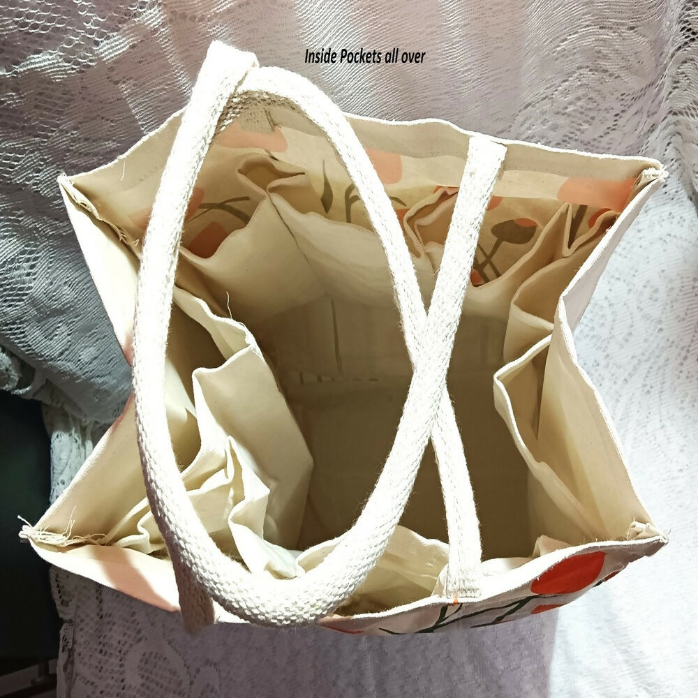 Canvas Jute Bag Flower Print | Grocsy