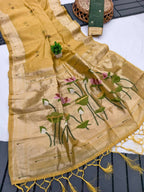 Vastranavya Yellow Muga Cotton Meenakari & Munia Weaving Pallu Saree with Contrast Blouse | Grocsy