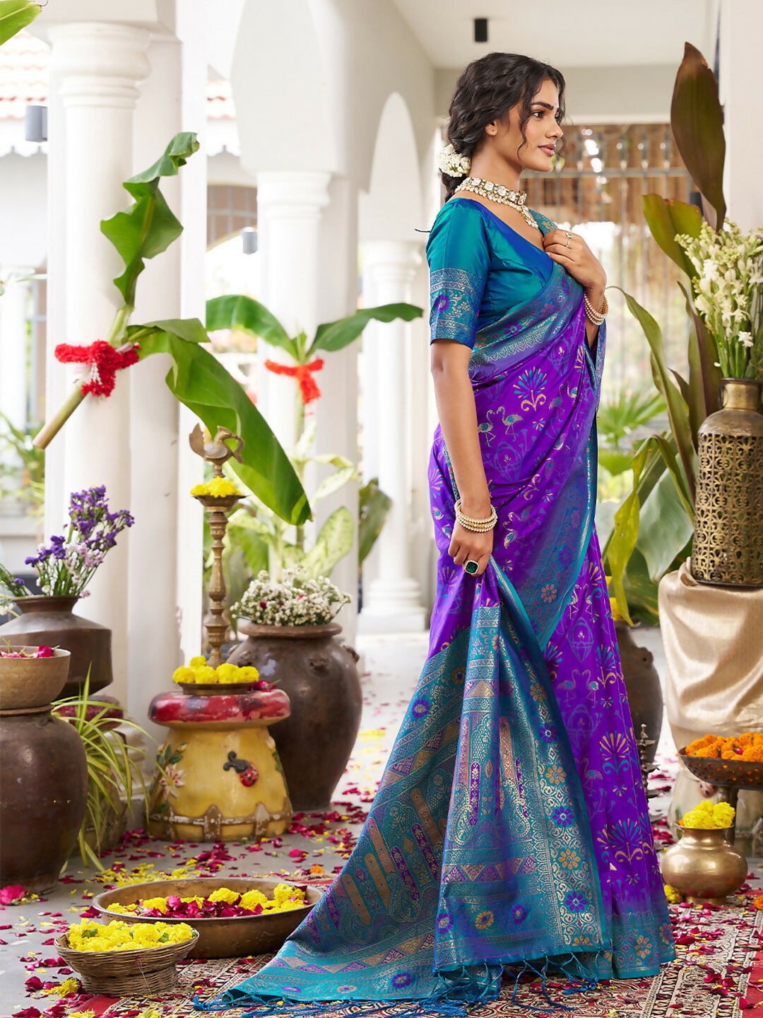 Shree Shyam Fashion Violet Soft Silk Saree | Grocsy