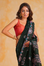 Vamsee Suhanisha Green Korean Shimmer Silk Saree | Grocsy