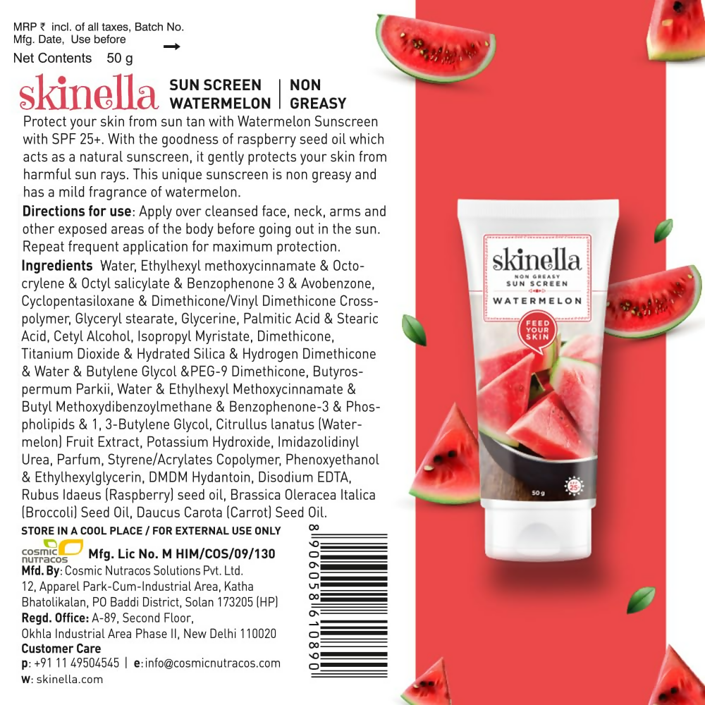 Skinella Sun Screen - Non Greasy Watermelon (Spf 25+) Vitamin C | Grocsy