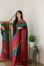 DEIANA'S Beautiful Designer Golden zari Soft Lichi Silk Saree - Blue | Grocsy