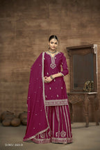 Anaita Wine Chinon Silk Embroidered Stitched Sharara Suit | Grocsy
