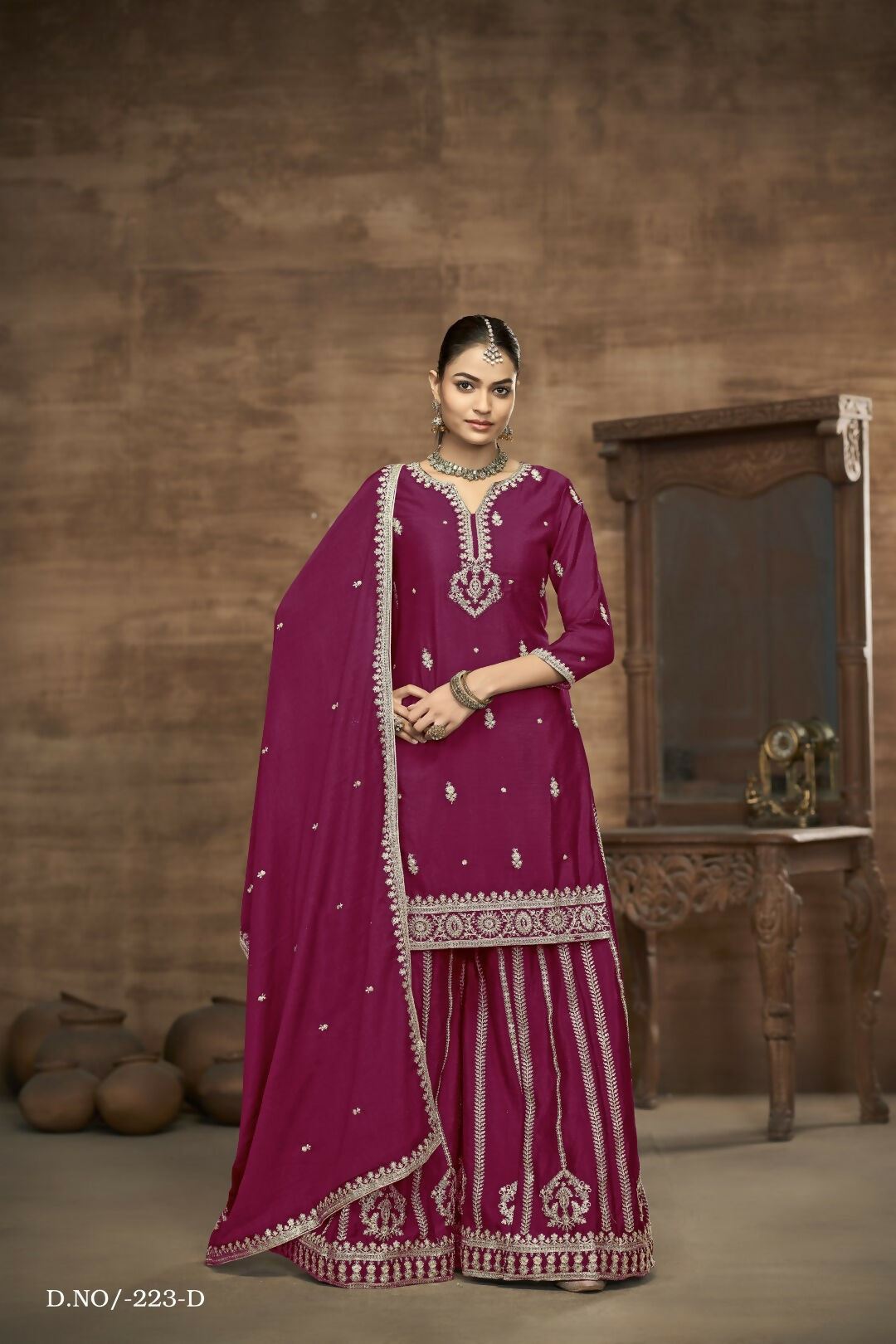 Anaita Wine Chinon Silk Embroidered Stitched Sharara Suit | Grocsy