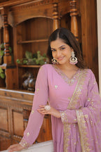Joban Fashion Purple Georgette Sequence Embroidery Work Kurta Set | Grocsy