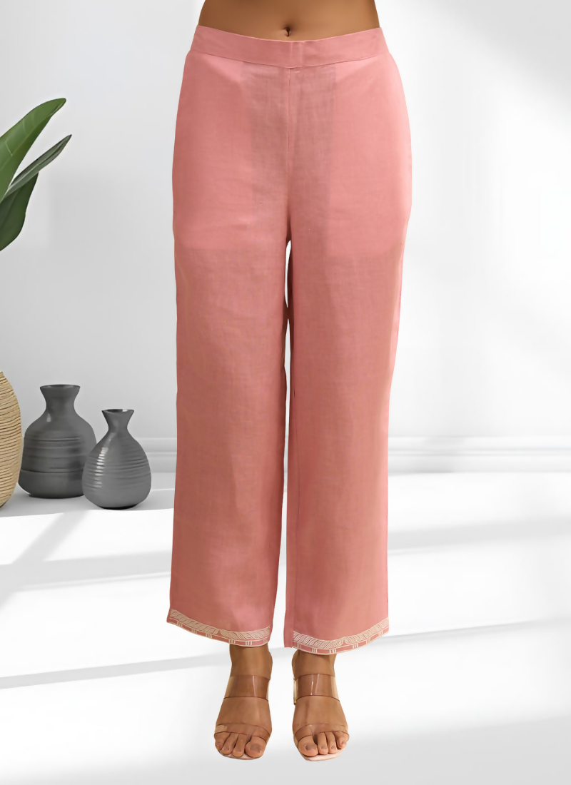 Joban Fashion Pink Linen Embroidered Readymade Cord Set | Grocsy