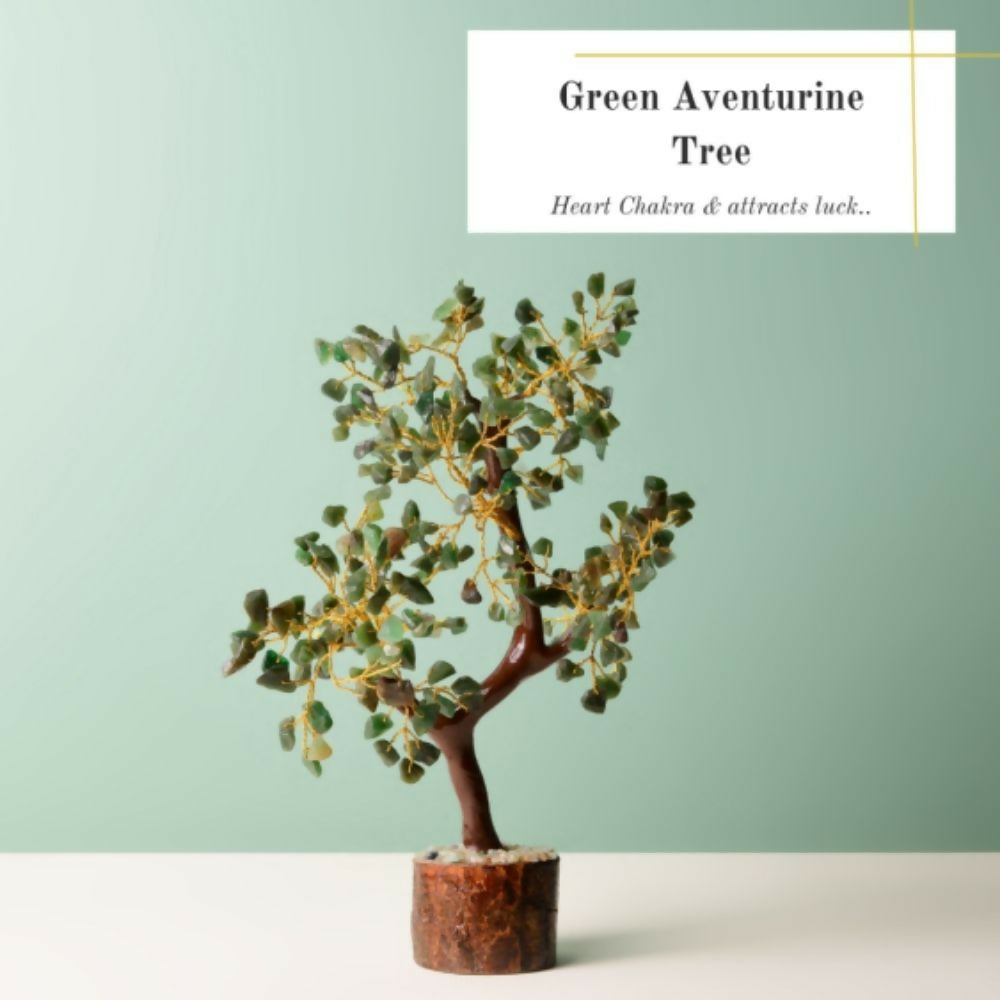 Indianvibez Bodh Green Aventurine Real Crystal Stone Tree With Wooden Base 300 Beads | Grocsy