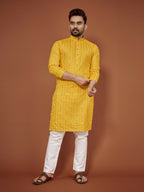 Anaita Yellow Embroidered Cotton Straight Kurta | Grocsy