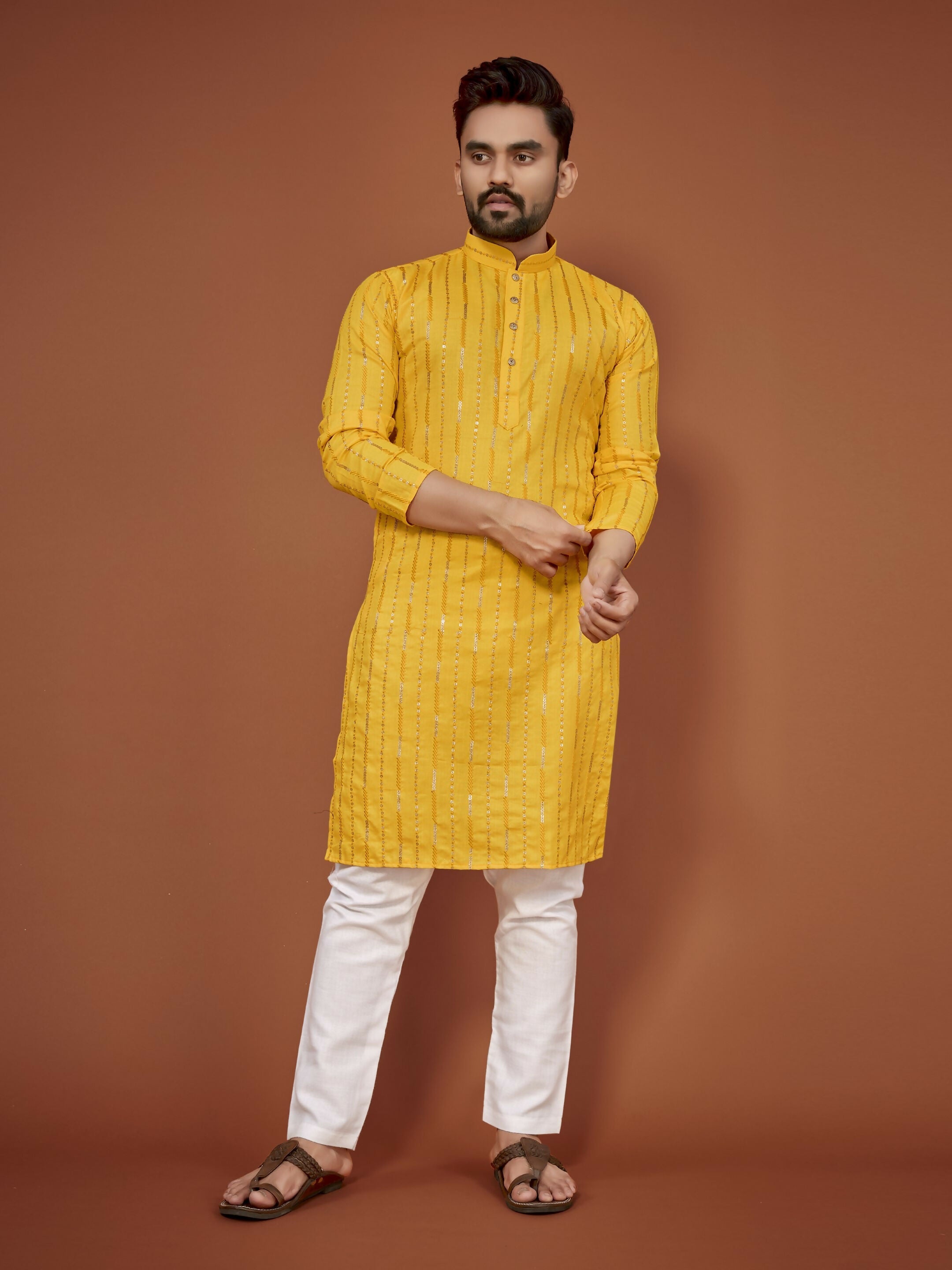 Anaita Yellow Embroidered Cotton Straight Kurta | Grocsy