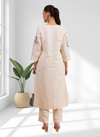 Joban Fashion Cream Linen Embroidered Readymade Long Kurta With Pant | Grocsy