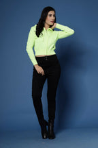 Women Winter Lime Green Cotton Cardigan - Wool Trees | Grocsy
