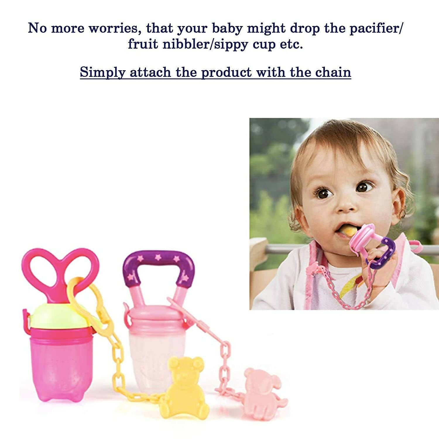 Safe-O-Kid Animal Design Silicone Pacifier/Soother With Holder Chain And Clip, Yellow Dog | Grocsy