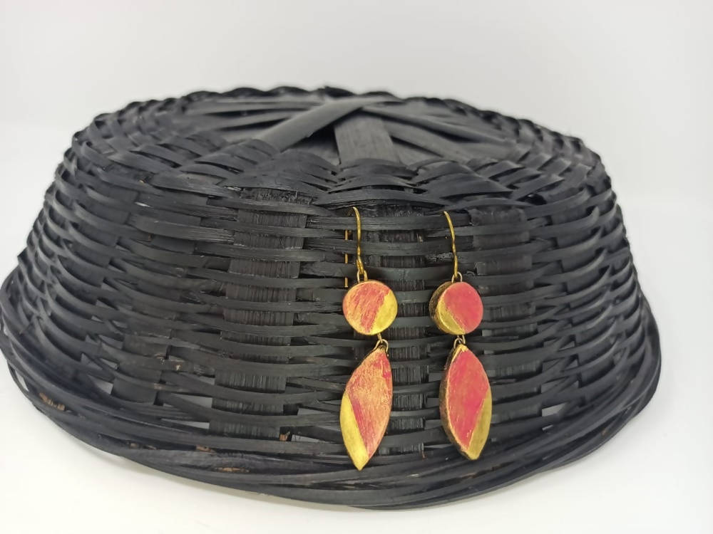 Terracotta Golden Pink Ear Hangings | Grocsy