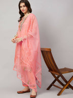 Peach Organza Embroidered Kurta with Bottom & Dupatta - Salimar | Grocsy