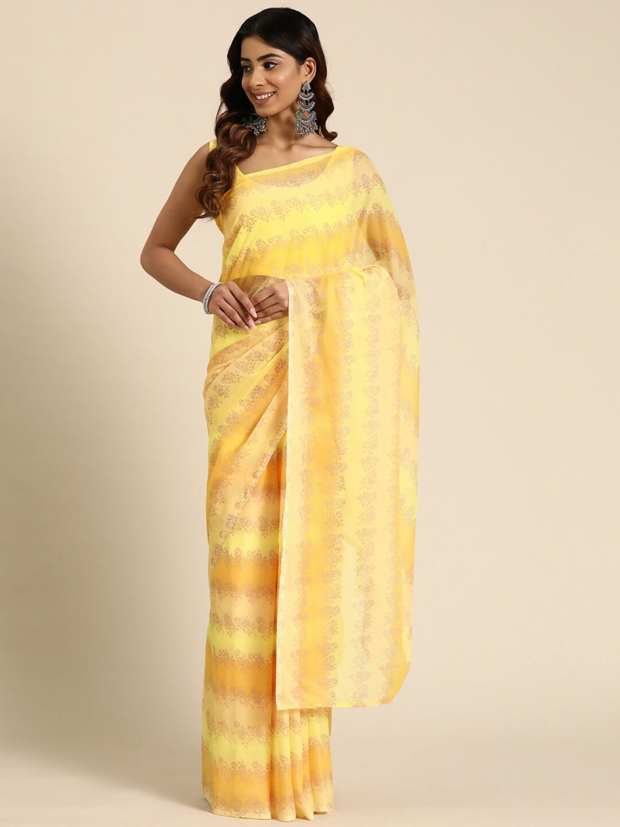 Ahalyaa Women's Traditional Semi Stitch Saree - Yellow | Grocsy