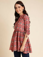 Red Poly Rayon Digital Printed A-line Top - Tarini | Grocsy