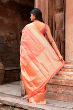 Joban Fashion Peach Banarasi Katan Pure Handloom Banarasi Silk Saree | Grocsy