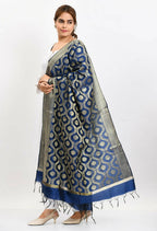 Mominos Fashion Moeza Women's Banarsi Silk All Over Woven Design Navy Blue Dupatta | Grocsy