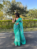 Vamsee Sea Green Organza Saree | Grocsy