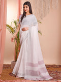 Shree Shyam Fashion The White Loom White Linen Cotton Saree | Grocsy