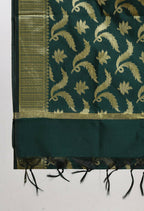 Mominos Fashion Moeza Women's Banarsi Silk Floral Woven Design Bottle Green Dupatta | Grocsy