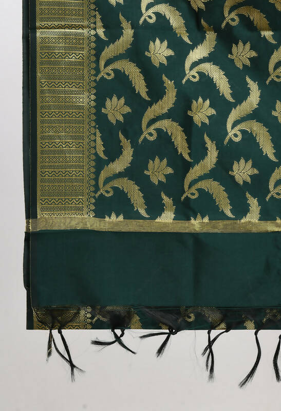 Mominos Fashion Moeza Women's Banarsi Silk Floral Woven Design Bottle Green Dupatta | Grocsy