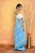 Very Much Indian Handblock Printed Cotton Saree With Natural Dyes - Sky Blue | Grocsy