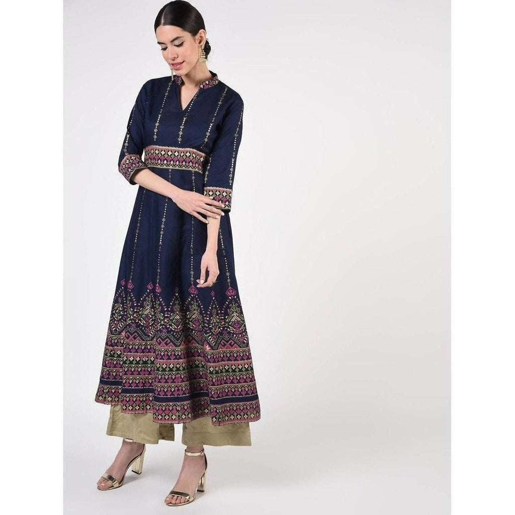 Cheera Women's Hand Block Print Ghagra Style Anarkali Kurta (CH036K) | Grocsy