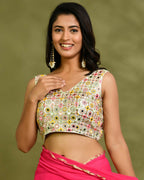 Amodini Designer Studio Multicolor Mirror Work Sleeveless Padded Blouse | Grocsy