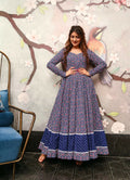Jyoti Fashion Women's Navy Blue Heavy Digital Printed Cotton Silk Anarkali Dress | Grocsy