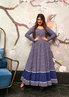 Jyoti Fashion Women's Navy Blue Heavy Digital Printed Cotton Silk Anarkali Dress | Grocsy