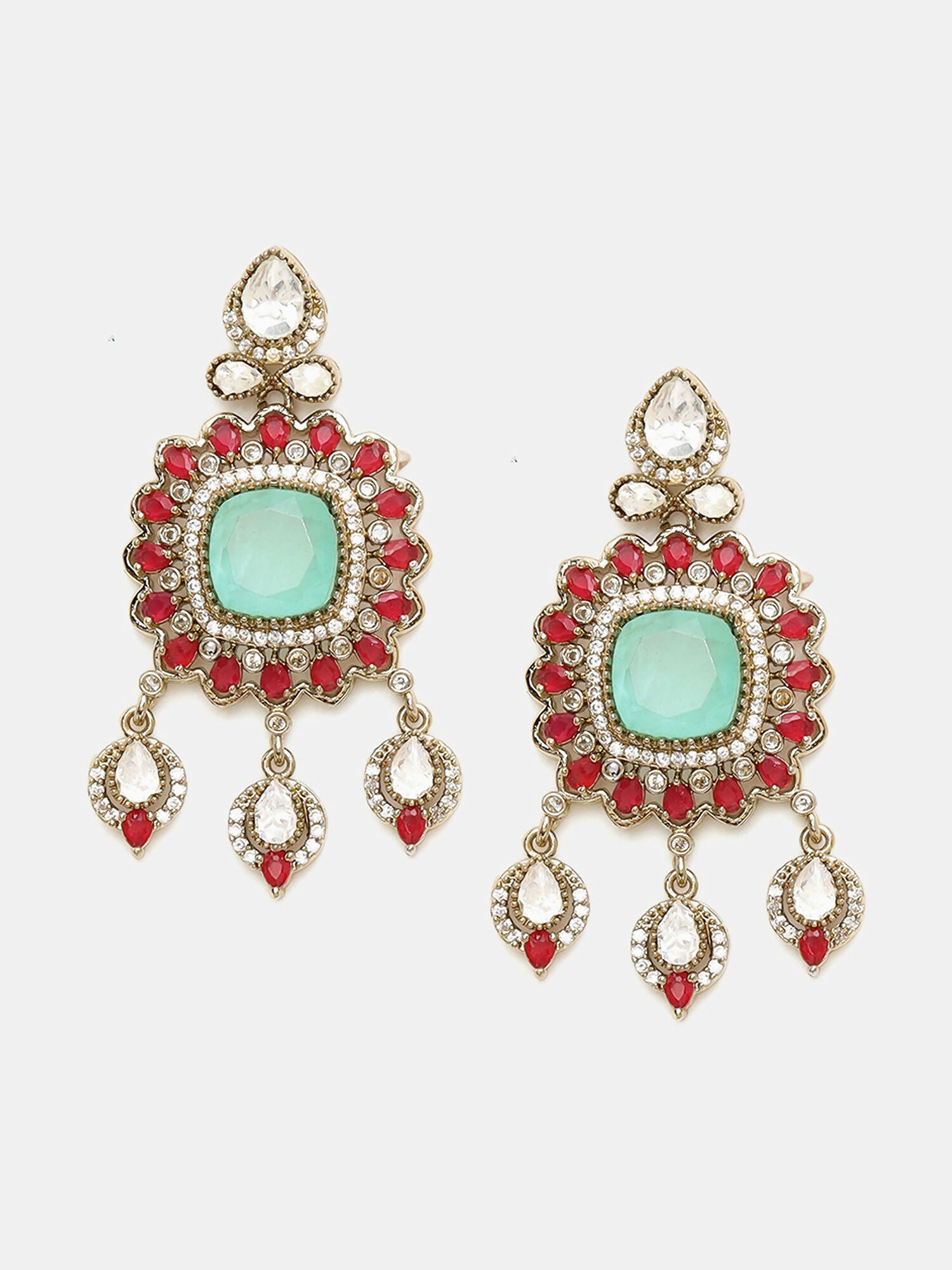 Ruby Raang 22k Gold Polished Stonework Moissanite Choker With Earrings | Grocsy