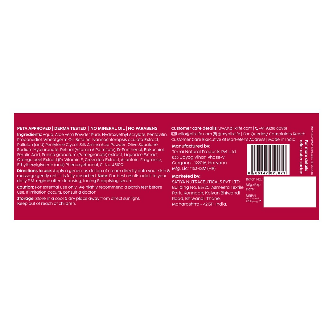 PLIX The Plant Fix Pomegranate 1% Retinol & 1% Bakuchi Oil Anti Ageing Night Cream | Grocsy