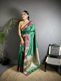 Joban Fashion Green Small Butti Soft Silk Banarasi Saree | Grocsy