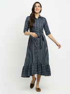 Rudra Bazaar Grey A-Line Striped Kurta | Grocsy