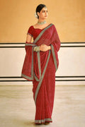 PR Fashion Red Georgette Embroidery Lace Saree | Grocsy