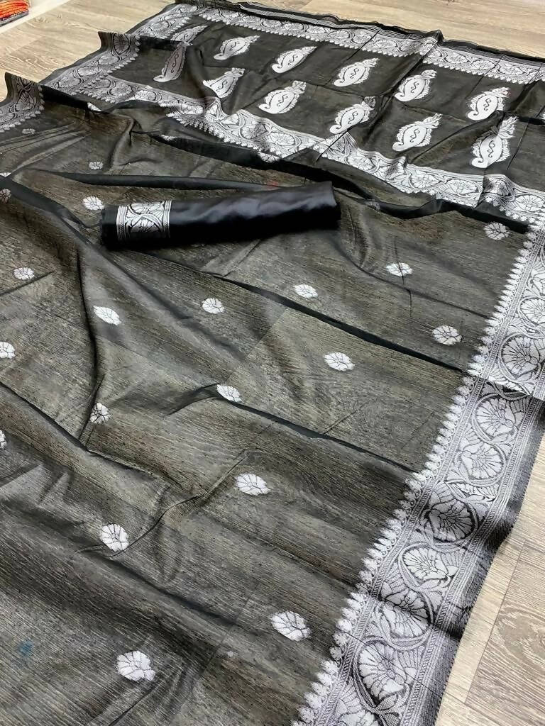 DEIANA'S Beautiful Designer Golden zari Soft Cotton Saree - Black | Grocsy