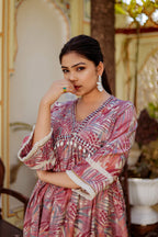 Vaasva Women Brown Muslin Floral Print Alia cut Kurta & Pant (Cord set) | Grocsy